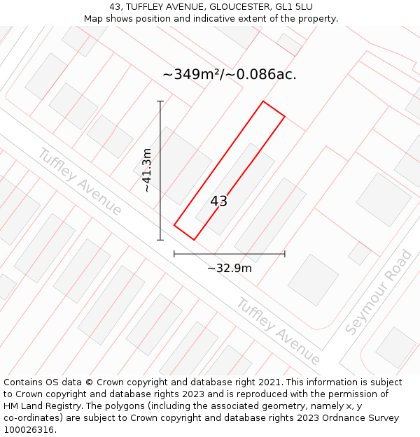 43, TUFFLEY AVENUE, GLOUCESTER, GL1 5LU: Plot and title map