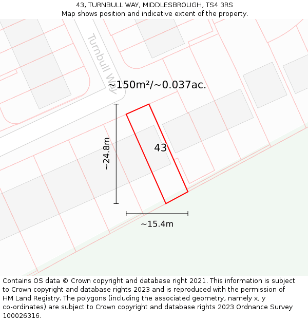 43, TURNBULL WAY, MIDDLESBROUGH, TS4 3RS: Plot and title map