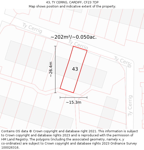 43, TY CERRIG, CARDIFF, CF23 7DP: Plot and title map