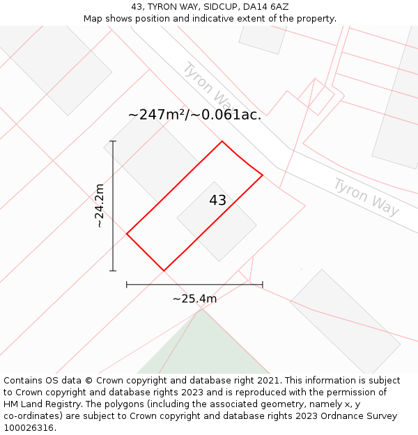 43, TYRON WAY, SIDCUP, DA14 6AZ: Plot and title map