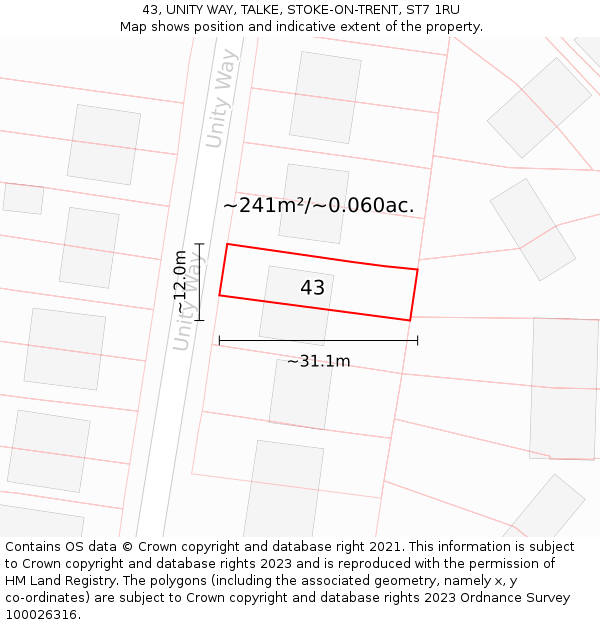 43, UNITY WAY, TALKE, STOKE-ON-TRENT, ST7 1RU: Plot and title map
