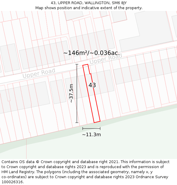 43, UPPER ROAD, WALLINGTON, SM6 8JY: Plot and title map