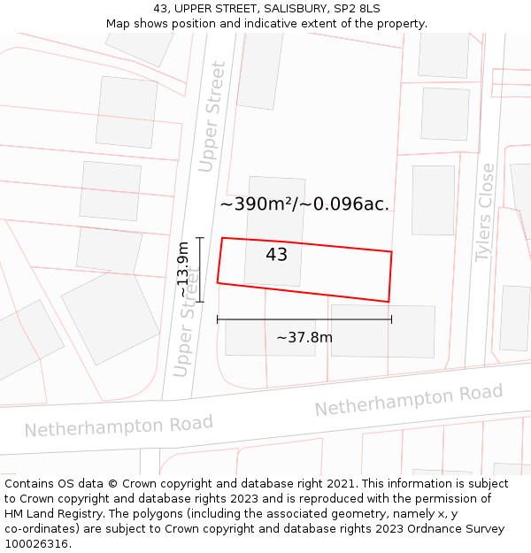 43, UPPER STREET, SALISBURY, SP2 8LS: Plot and title map