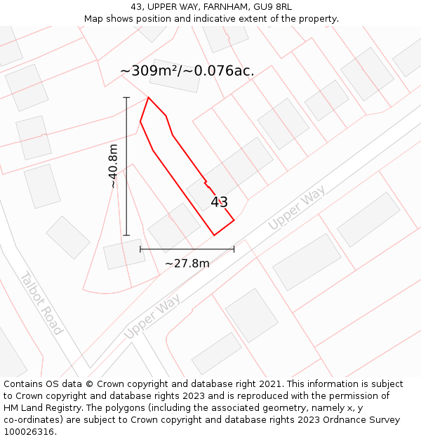 43, UPPER WAY, FARNHAM, GU9 8RL: Plot and title map
