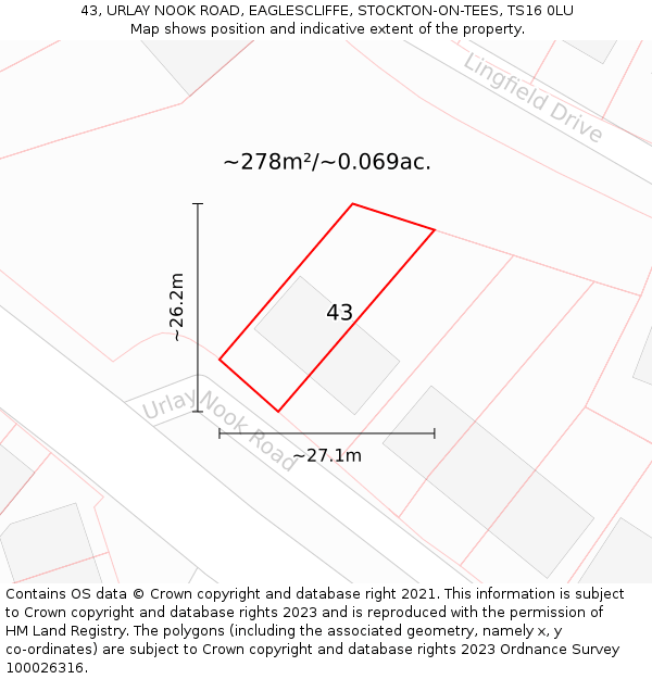 43, URLAY NOOK ROAD, EAGLESCLIFFE, STOCKTON-ON-TEES, TS16 0LU: Plot and title map