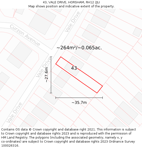 43, VALE DRIVE, HORSHAM, RH12 2JU: Plot and title map