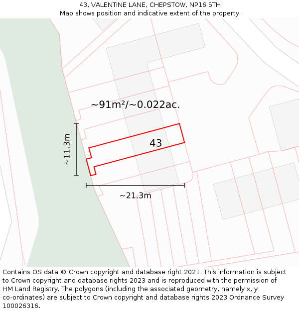 43, VALENTINE LANE, CHEPSTOW, NP16 5TH: Plot and title map