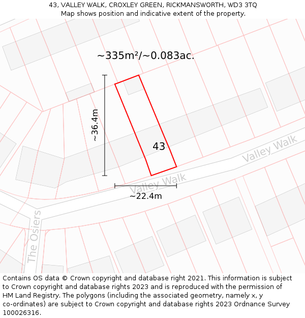 43, VALLEY WALK, CROXLEY GREEN, RICKMANSWORTH, WD3 3TQ: Plot and title map