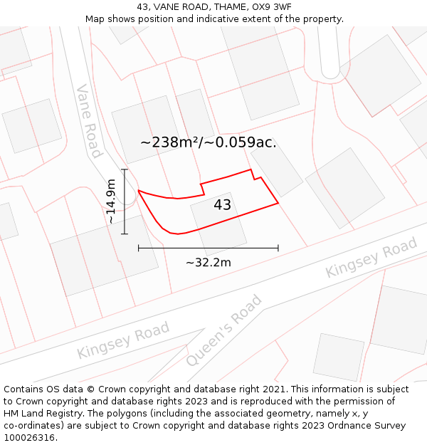 43, VANE ROAD, THAME, OX9 3WF: Plot and title map