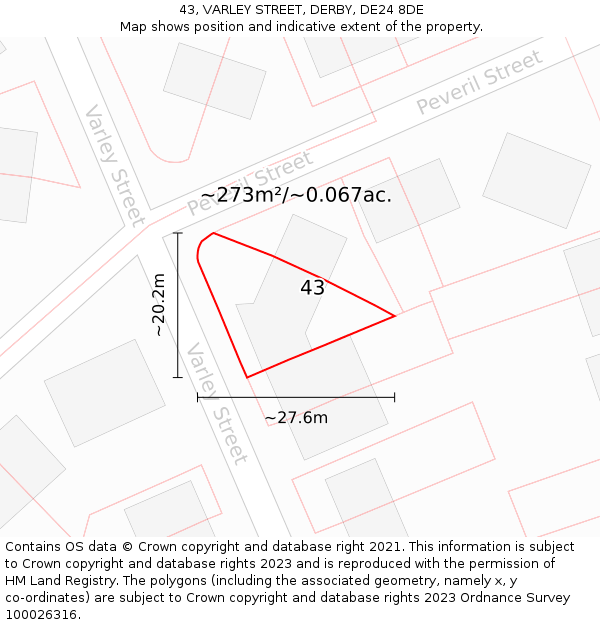 43, VARLEY STREET, DERBY, DE24 8DE: Plot and title map