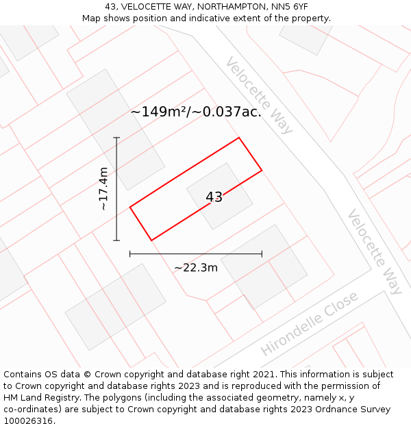 43, VELOCETTE WAY, NORTHAMPTON, NN5 6YF: Plot and title map