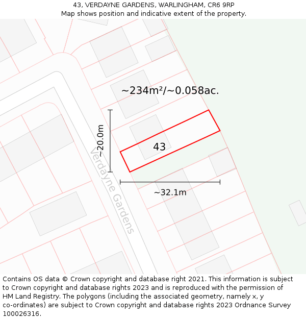 43, VERDAYNE GARDENS, WARLINGHAM, CR6 9RP: Plot and title map