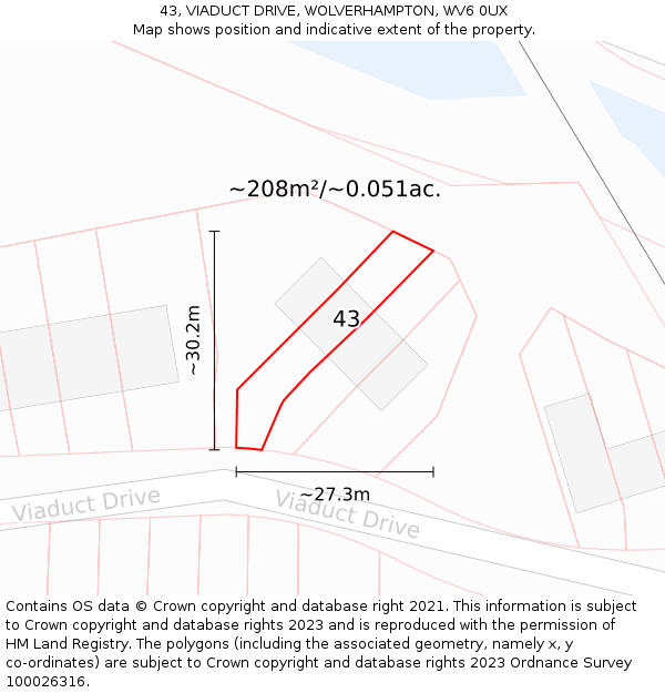 43, VIADUCT DRIVE, WOLVERHAMPTON, WV6 0UX: Plot and title map