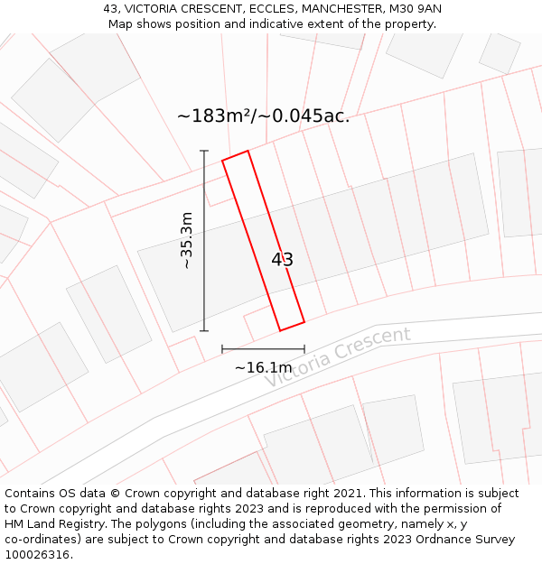 43, VICTORIA CRESCENT, ECCLES, MANCHESTER, M30 9AN: Plot and title map