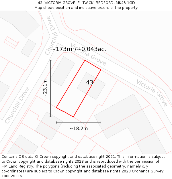 43, VICTORIA GROVE, FLITWICK, BEDFORD, MK45 1GD: Plot and title map