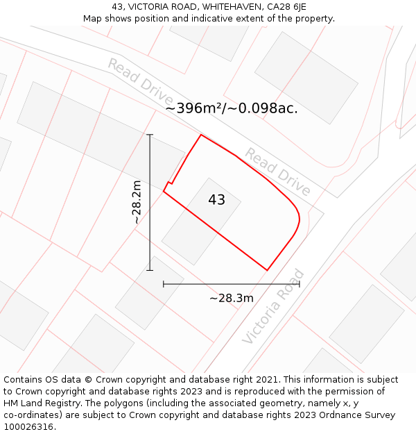 43, VICTORIA ROAD, WHITEHAVEN, CA28 6JE: Plot and title map