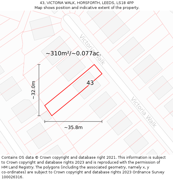 43, VICTORIA WALK, HORSFORTH, LEEDS, LS18 4PP: Plot and title map