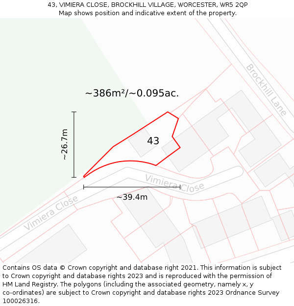 43, VIMIERA CLOSE, BROCKHILL VILLAGE, WORCESTER, WR5 2QP: Plot and title map
