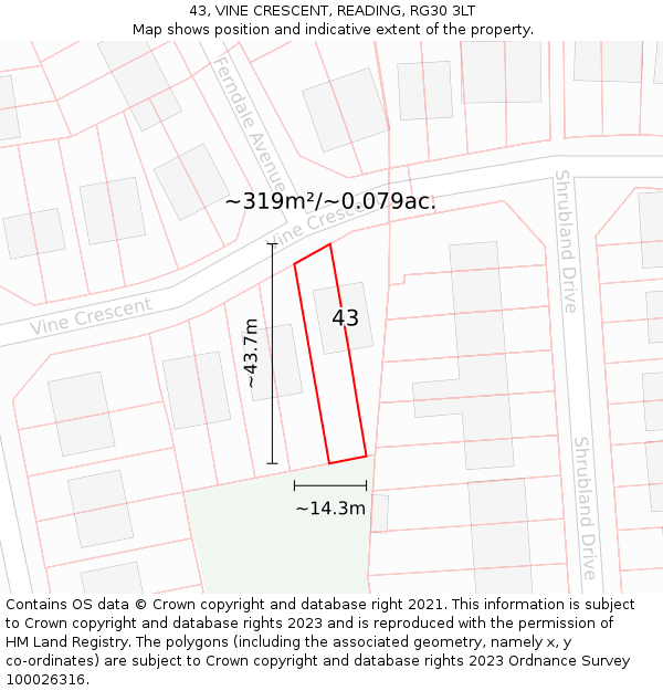 43, VINE CRESCENT, READING, RG30 3LT: Plot and title map