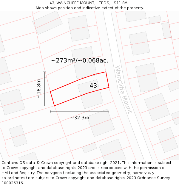 43, WAINCLIFFE MOUNT, LEEDS, LS11 8AH: Plot and title map