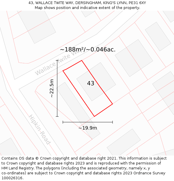 43, WALLACE TWITE WAY, DERSINGHAM, KING'S LYNN, PE31 6XY: Plot and title map