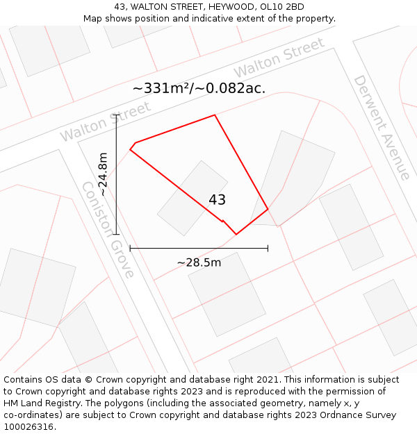 43, WALTON STREET, HEYWOOD, OL10 2BD: Plot and title map
