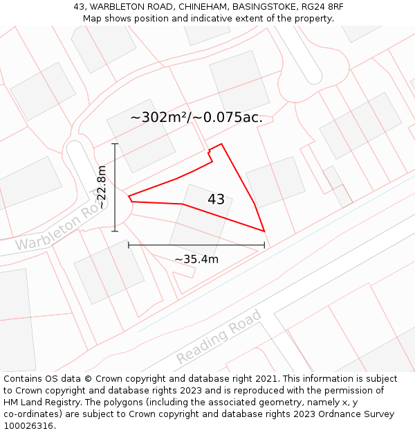 43, WARBLETON ROAD, CHINEHAM, BASINGSTOKE, RG24 8RF: Plot and title map