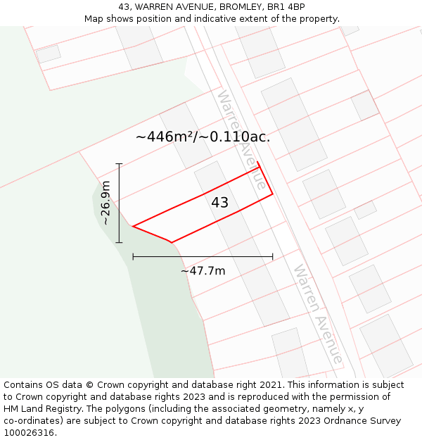 43, WARREN AVENUE, BROMLEY, BR1 4BP: Plot and title map