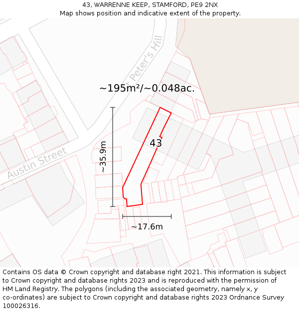 43, WARRENNE KEEP, STAMFORD, PE9 2NX: Plot and title map