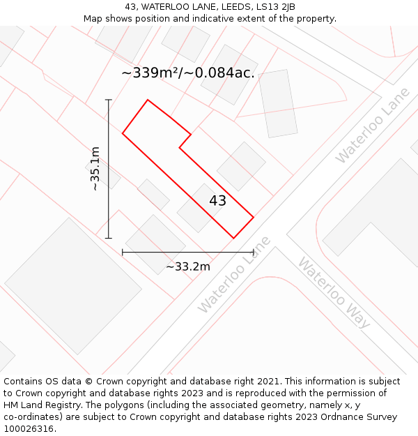 43, WATERLOO LANE, LEEDS, LS13 2JB: Plot and title map