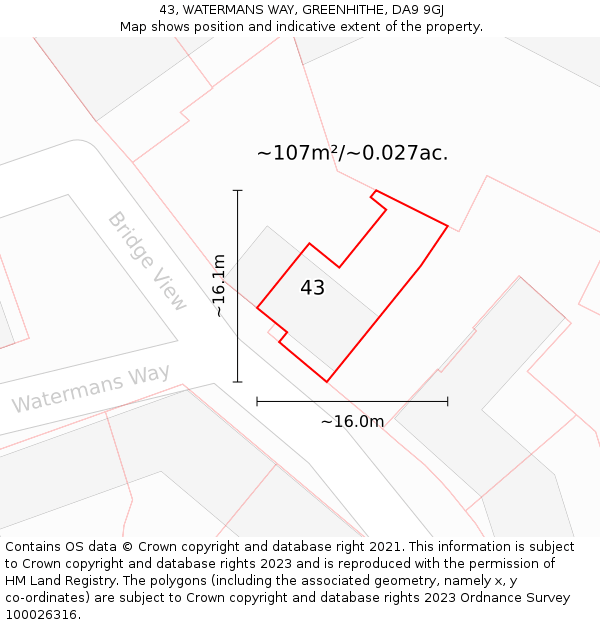 43, WATERMANS WAY, GREENHITHE, DA9 9GJ: Plot and title map