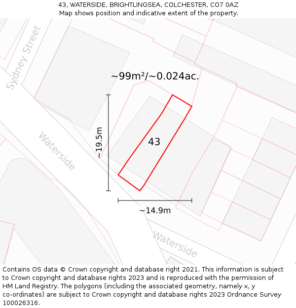 43, WATERSIDE, BRIGHTLINGSEA, COLCHESTER, CO7 0AZ: Plot and title map
