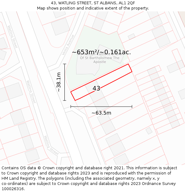 43, WATLING STREET, ST ALBANS, AL1 2QF: Plot and title map