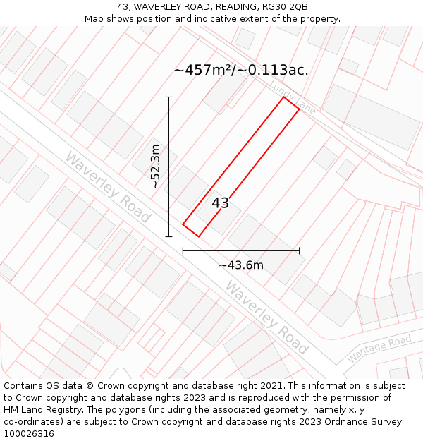 43, WAVERLEY ROAD, READING, RG30 2QB: Plot and title map