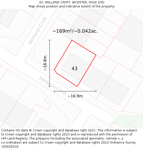 43, WELLAND CROFT, BICESTER, OX26 2GD: Plot and title map