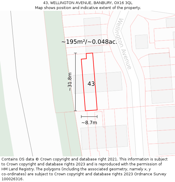 43, WELLINGTON AVENUE, BANBURY, OX16 3QL: Plot and title map