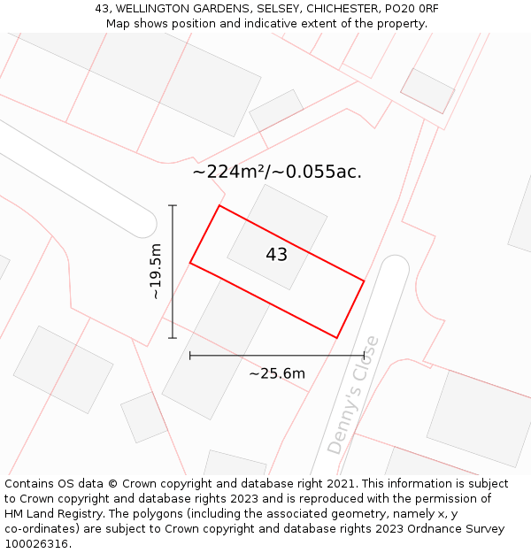43, WELLINGTON GARDENS, SELSEY, CHICHESTER, PO20 0RF: Plot and title map