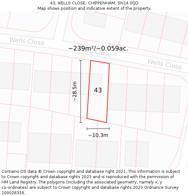 43, WELLS CLOSE, CHIPPENHAM, SN14 0QD: Plot and title map