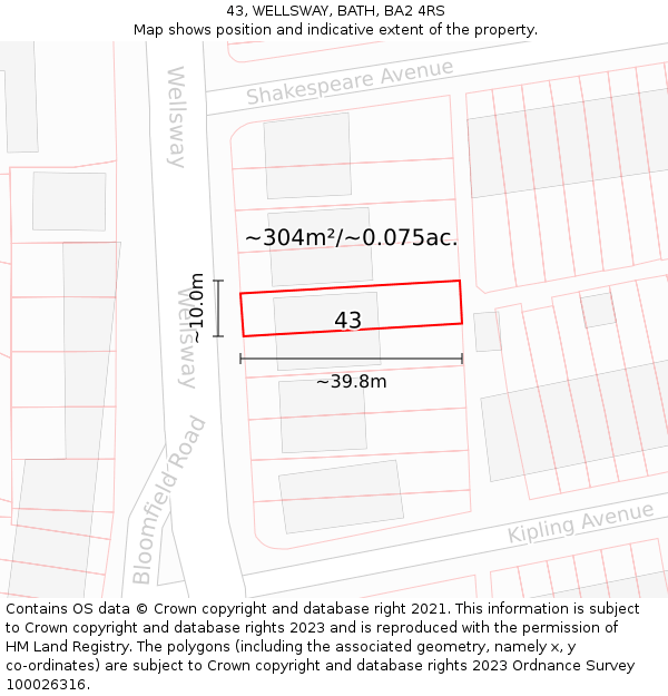 43, WELLSWAY, BATH, BA2 4RS: Plot and title map
