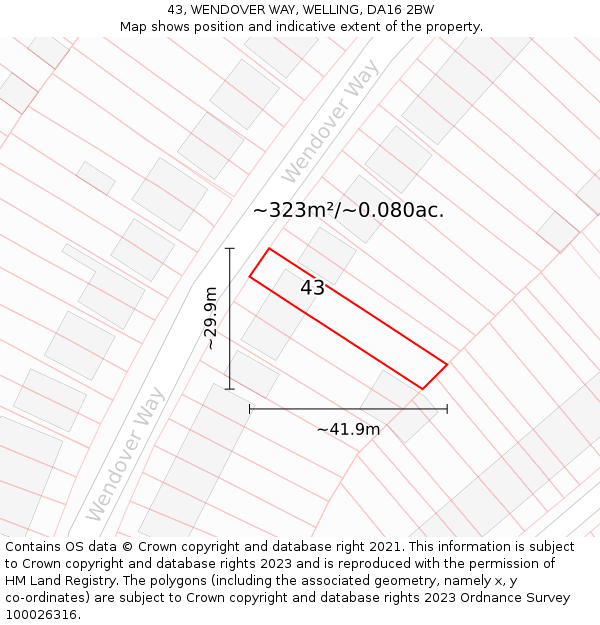 43, WENDOVER WAY, WELLING, DA16 2BW: Plot and title map