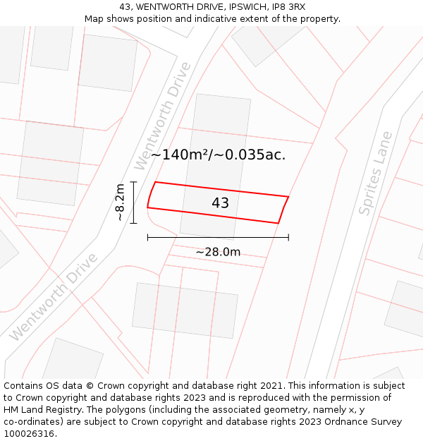 43, WENTWORTH DRIVE, IPSWICH, IP8 3RX: Plot and title map