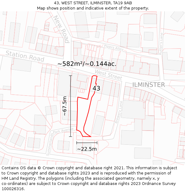 43, WEST STREET, ILMINSTER, TA19 9AB: Plot and title map