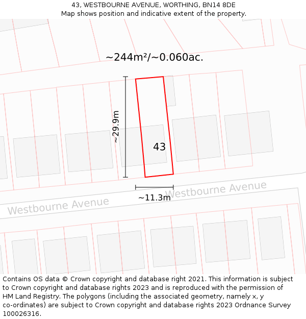 43, WESTBOURNE AVENUE, WORTHING, BN14 8DE: Plot and title map