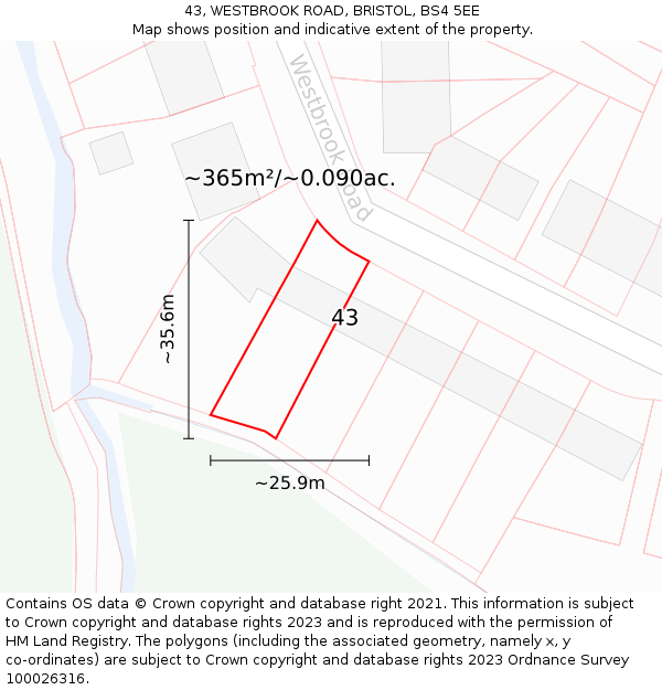 43, WESTBROOK ROAD, BRISTOL, BS4 5EE: Plot and title map