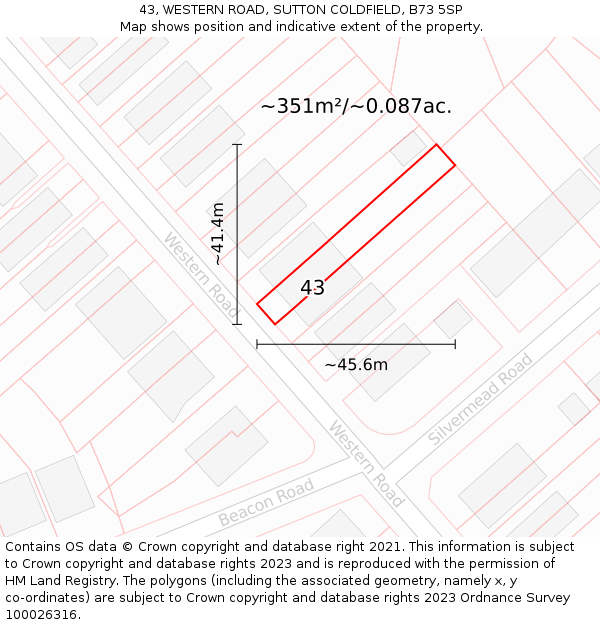 43, WESTERN ROAD, SUTTON COLDFIELD, B73 5SP: Plot and title map
