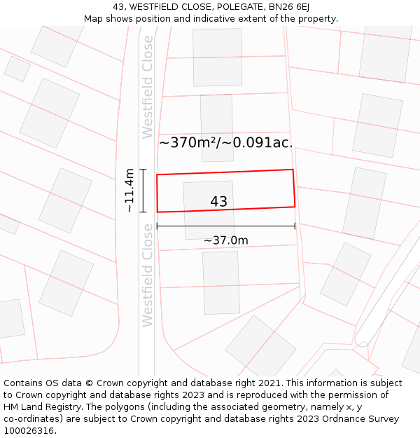 43, WESTFIELD CLOSE, POLEGATE, BN26 6EJ: Plot and title map