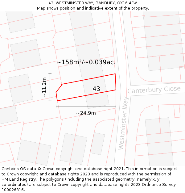 43, WESTMINSTER WAY, BANBURY, OX16 4FW: Plot and title map