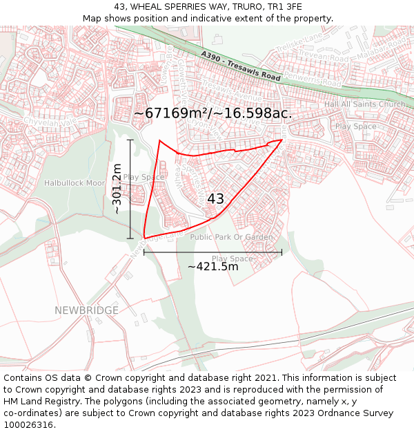43, WHEAL SPERRIES WAY, TRURO, TR1 3FE: Plot and title map