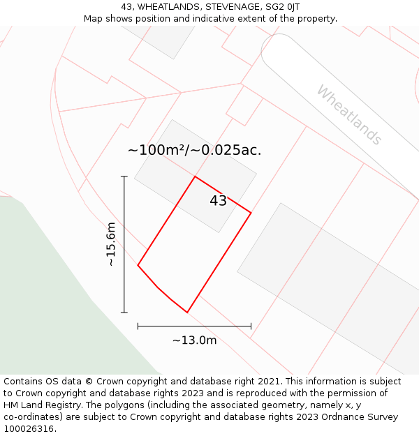 43, WHEATLANDS, STEVENAGE, SG2 0JT: Plot and title map