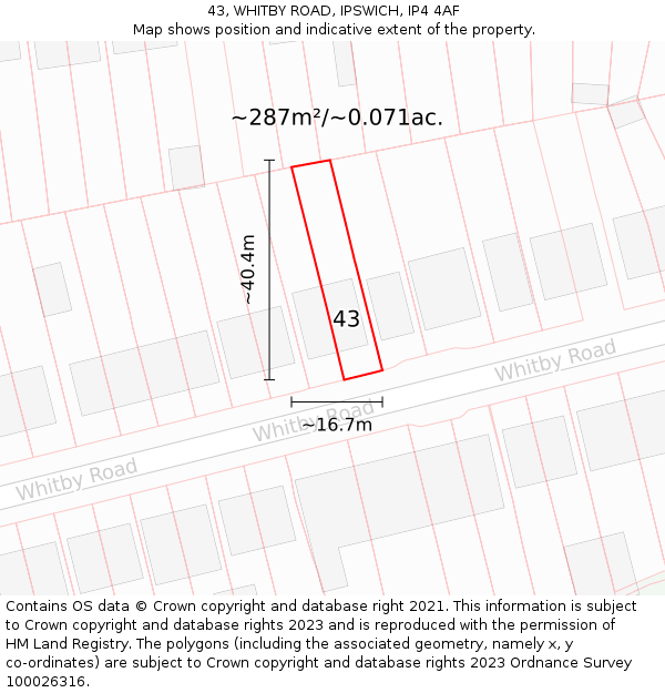 43, WHITBY ROAD, IPSWICH, IP4 4AF: Plot and title map